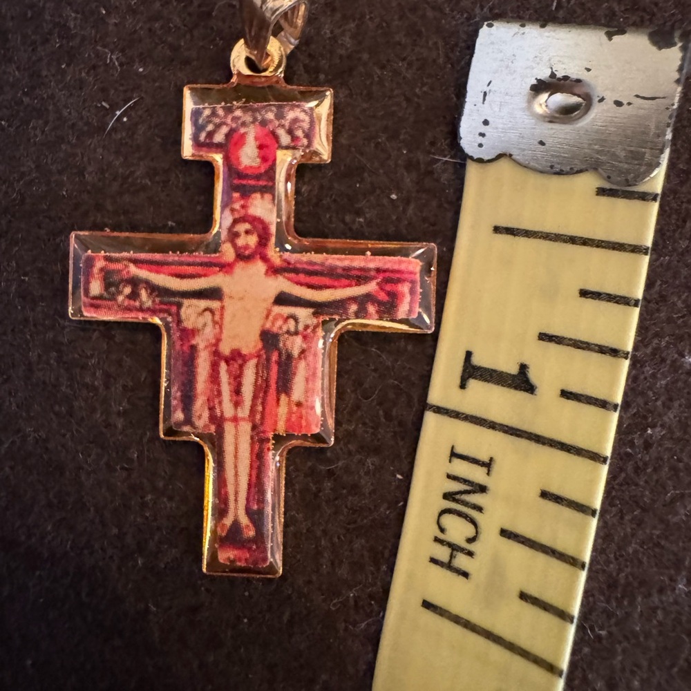 Gold and Red Crucifix Pendant beautiful new from the holy land